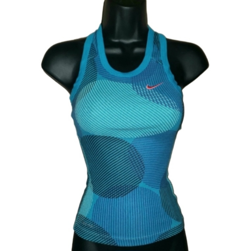 NIKE DRI-FIT Racerback Tank Top Turquise Blue Swirl Abstract Junior Size Small - Picture 1 of 12